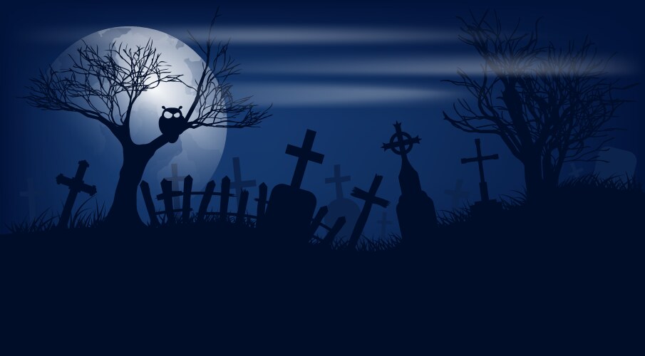 Old scary cemetery with gravestones and crosses vector image