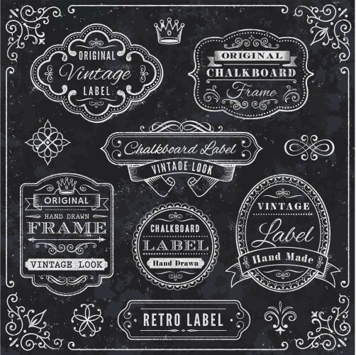 Chalkboard labels and decorative elements vector image