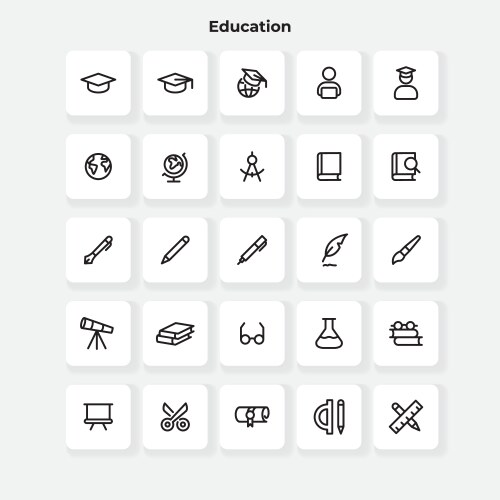 education line icons set academic cap globe vector image