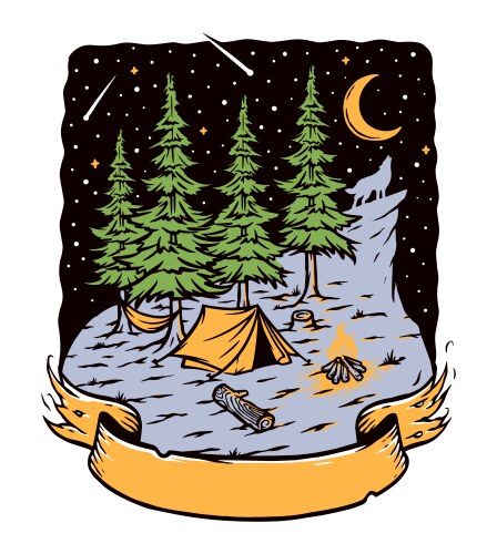 Camping in woods at night vector image