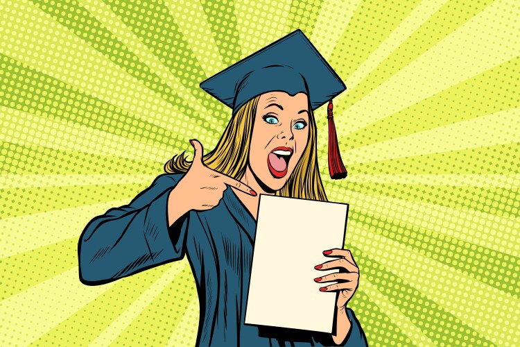 Female graduate points a finger vector image