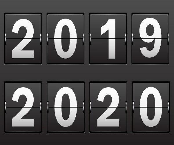 New years date 2019 2020 numbers on scoreboard vector image