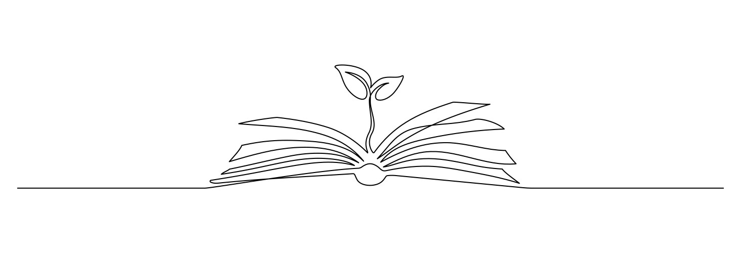 opened book with sprout plant in one continuous vector image