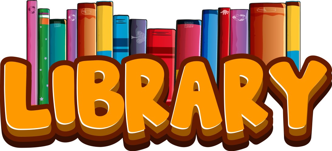 Font design for word library with many books vector image