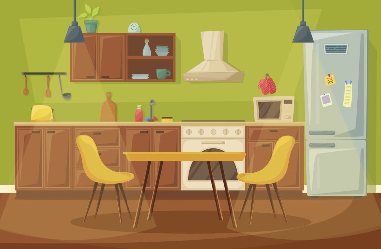 Kitchen home interior dining room furniture vector image