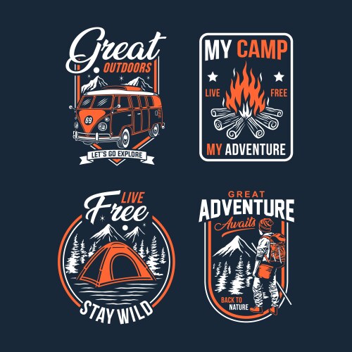 Outdoor camping badges vector image