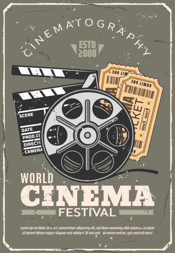 Cinema festival retro poster film and tickets vector image