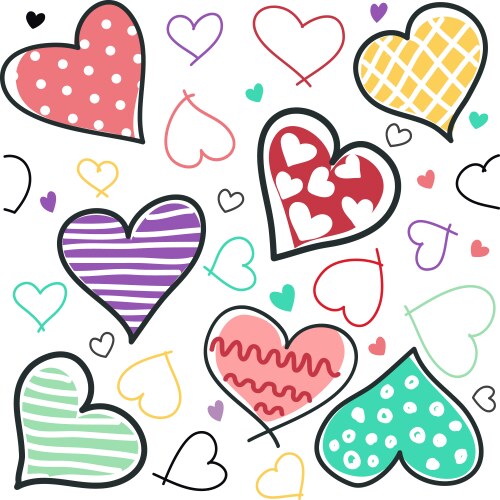 Seamless background of hand drawn stylized hearts vector image