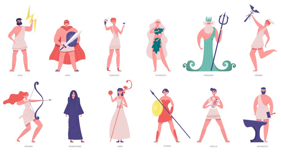 Ancient olympic gods greek and goddesses vector image