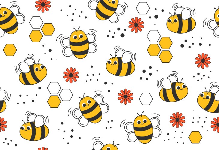 Bee seamless pattern vector image