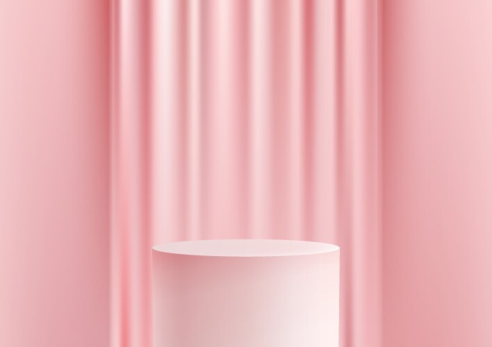 3d white color podium with pink curtain vector image