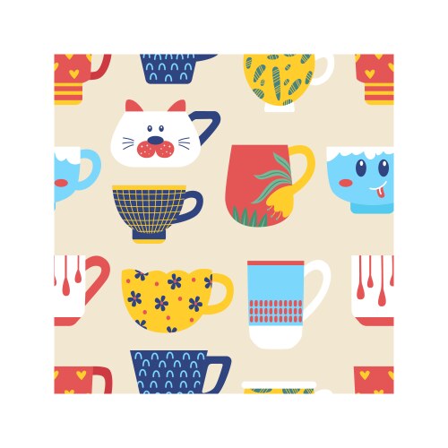 Ceramic cups seamless pattern kitchen style print vector image