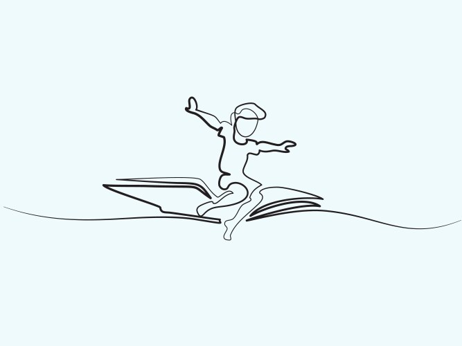 little boy flying on book in the sky vector image