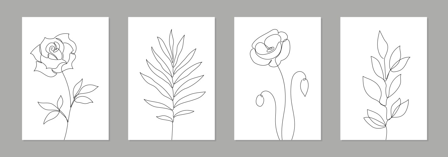 One line art flower poster set single continuous vector image