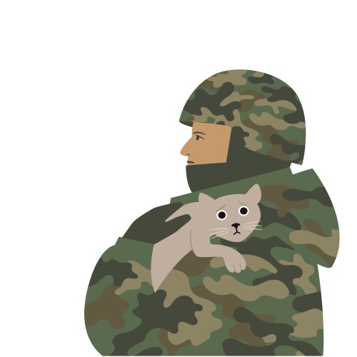 Soldier rescue little cat animals suffer in the w vector image