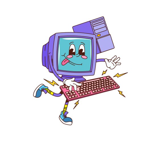 Retro groovy computer monitor character typing vector image