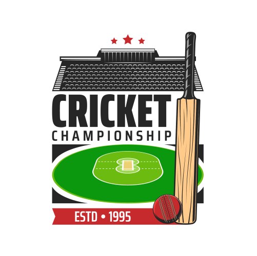 cricket sport icon bat ball stadium play field vector image