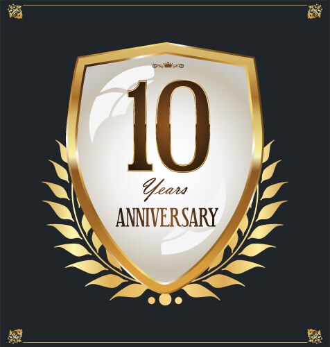 golden shield and laurel wreath anniversary retro vector image