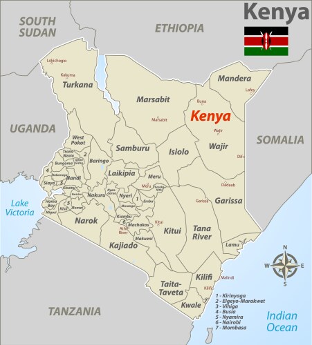 Map kenya with cities vector image