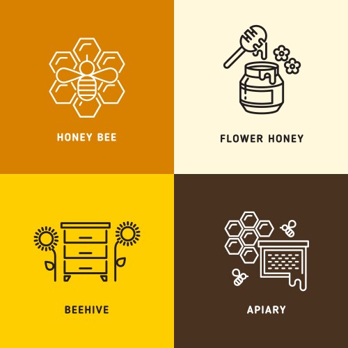 Nature honey bees honeycomb logos vector image