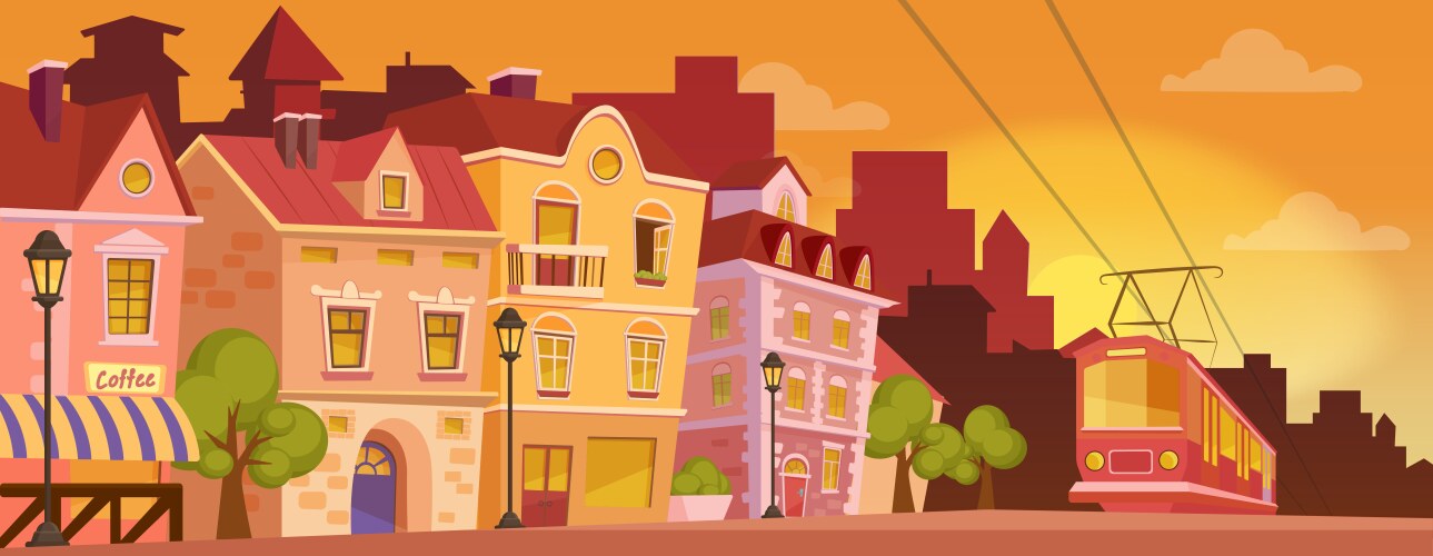 historical cartoon city street on sunrise vector image