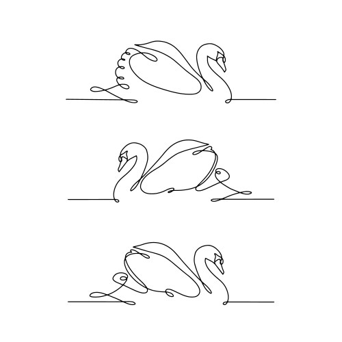 set of line art swan minimal linear logo vector image