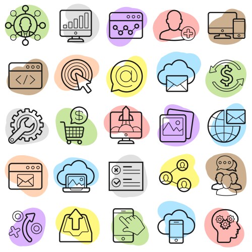 Seo optimization and marketing trendy icon set vector image