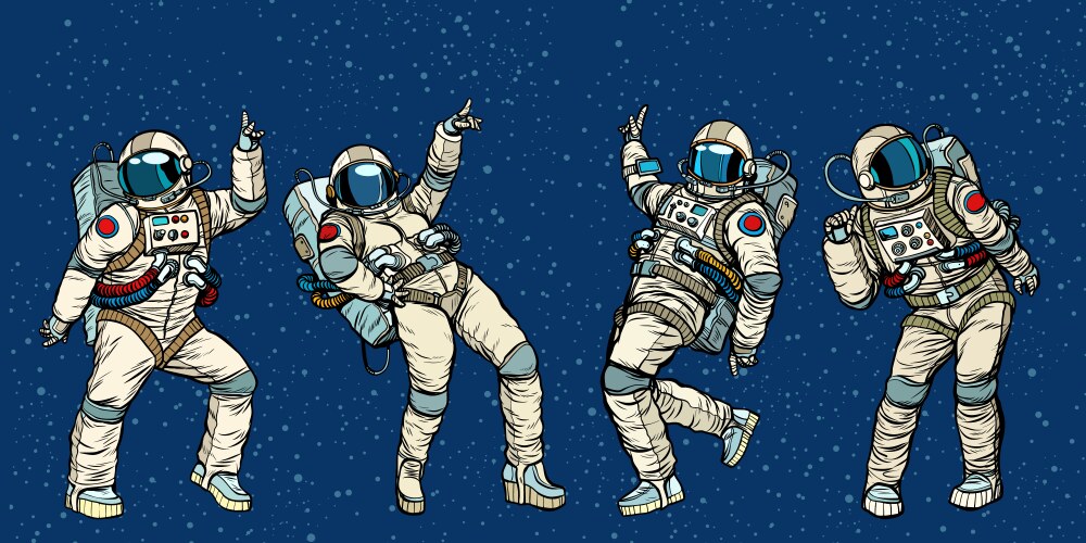 Disco party astronauts dancing men and women vector image