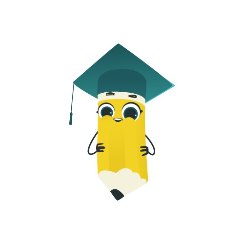 Cute pencil cartoon character in square academic vector image