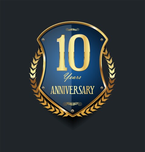 golden shield and laurel wreath anniversary retro vector image