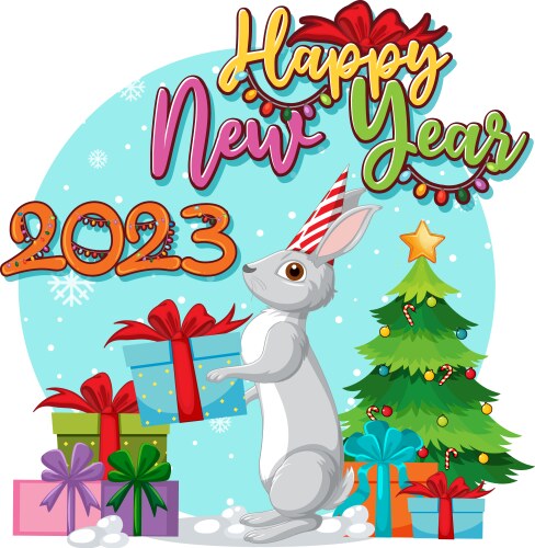 Happy new year banner design with cute rabbit vector image