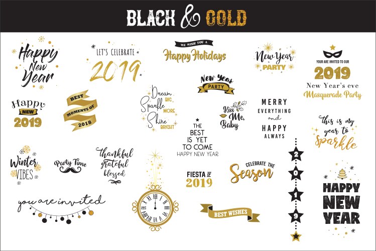 happy new year 2019 typographic emblems set vector image