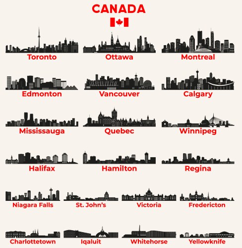 canada cities skylines silhouettes set vector image