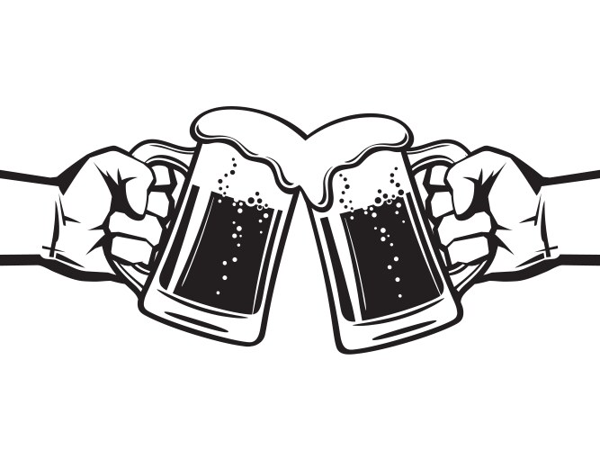 Two hands holding toasting beer mugs cheers vector image