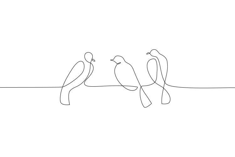 abstract birds on branches continuous one line vector image