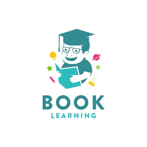 simple education logo kid reading book icon vector image