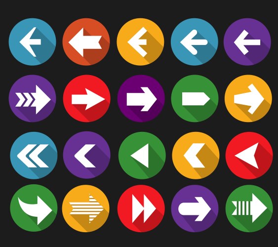 Back and next arrow flat icons with long shadows vector image