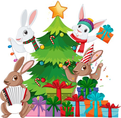 Christmas tree with cute rabbit vector image