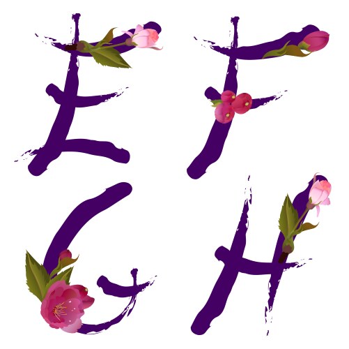 Spring alphabet with gentle sakura flowers efgh vector image