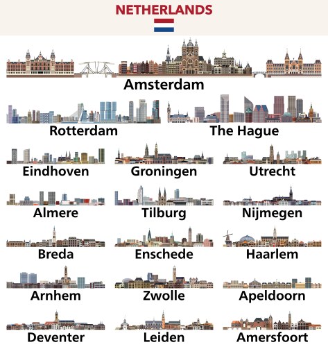 Netherlands cities skylines set vector image