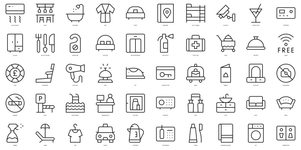 set of thin line hotel icons vector image