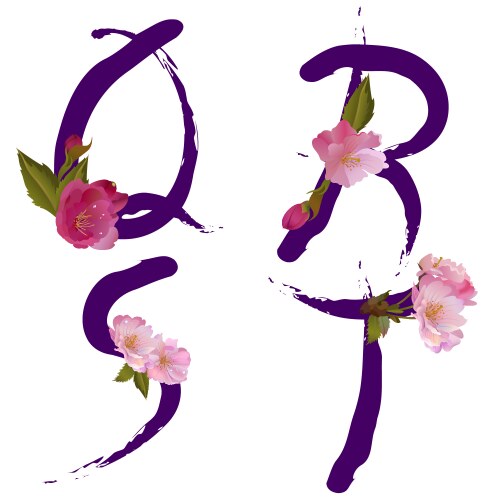 Spring alphabet with gentle sakura flowers qrst vector image