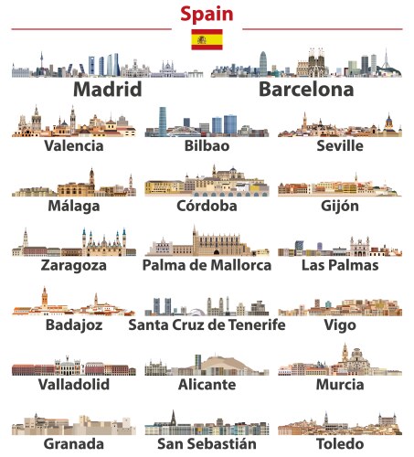 Spain cities skylines set vector image