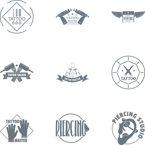 Tattooing logo set simple style vector image