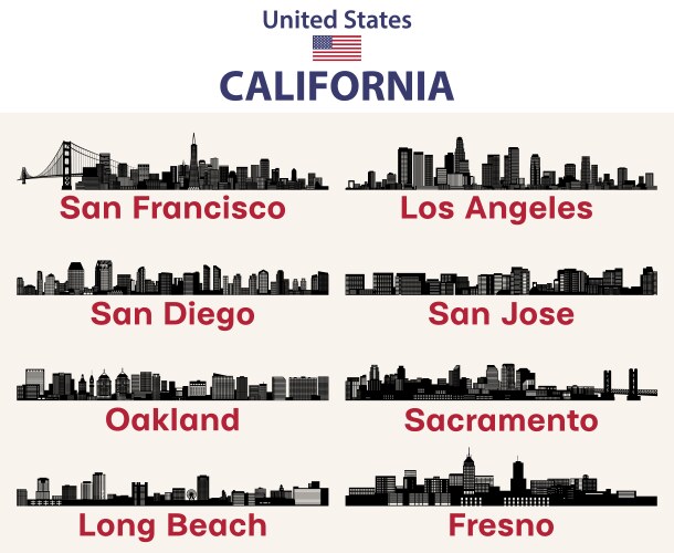 United states skylines silhouettes set vector image