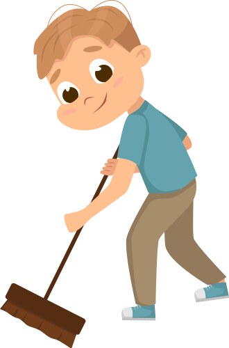 Little boy sweeping floor with broom vector image