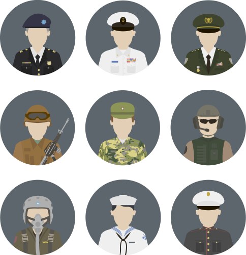 Military avatars set vector image