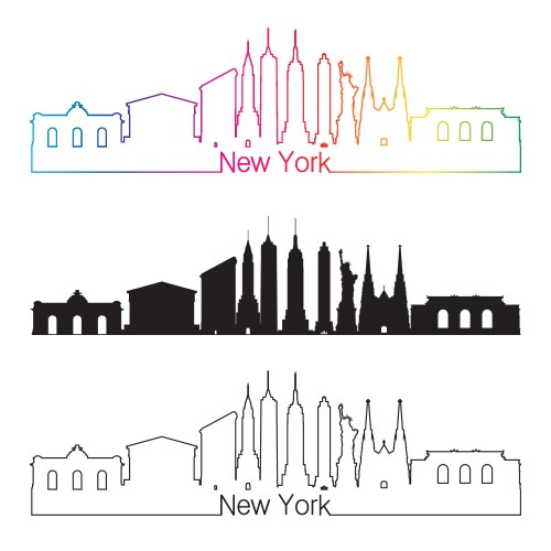 new york skyline linear style with rainbow vector image