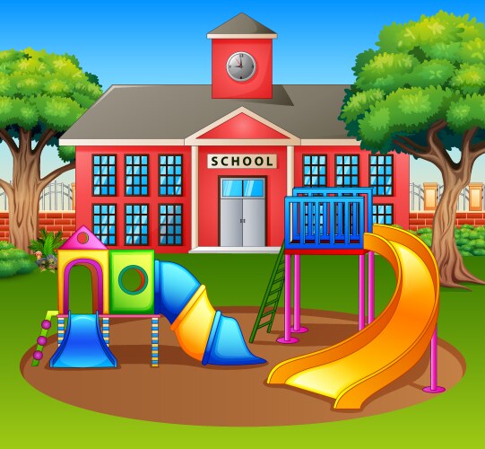 Kids playground area in front school yard vector image