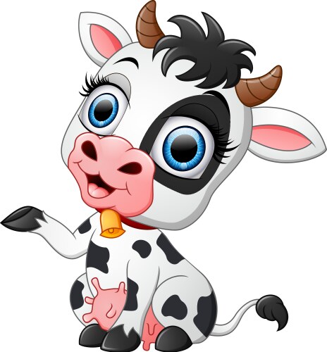 Happy cow cartoon presenting vector image